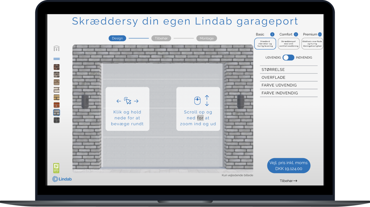Customer-facing Mercura configurator with 3D visualization, guided steps and live pricing